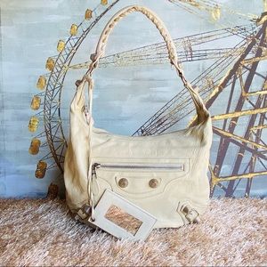 Balenciaga Classic Day Off White Lambskin Leather Shoulder Bag